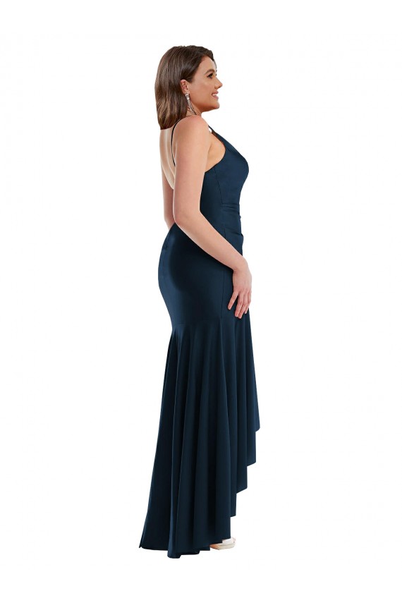 Shop Pleated Wrap Ruffled High Low Formal Silky Satin Bridesmaid Dress / Prom Dress Ottawa