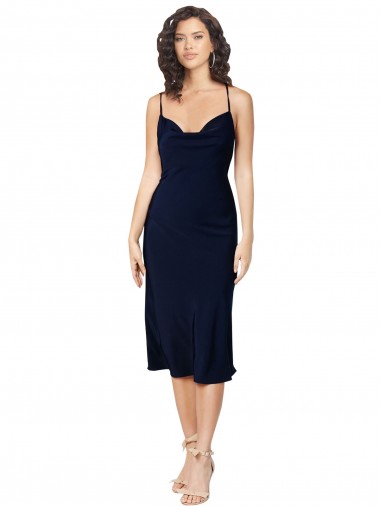 Shop Short Cocktail Midi Length Formal Silky Satin Bridesmaid Dress / Prom Dress with Cowl Neck and Cross Back Straps Ottawa
