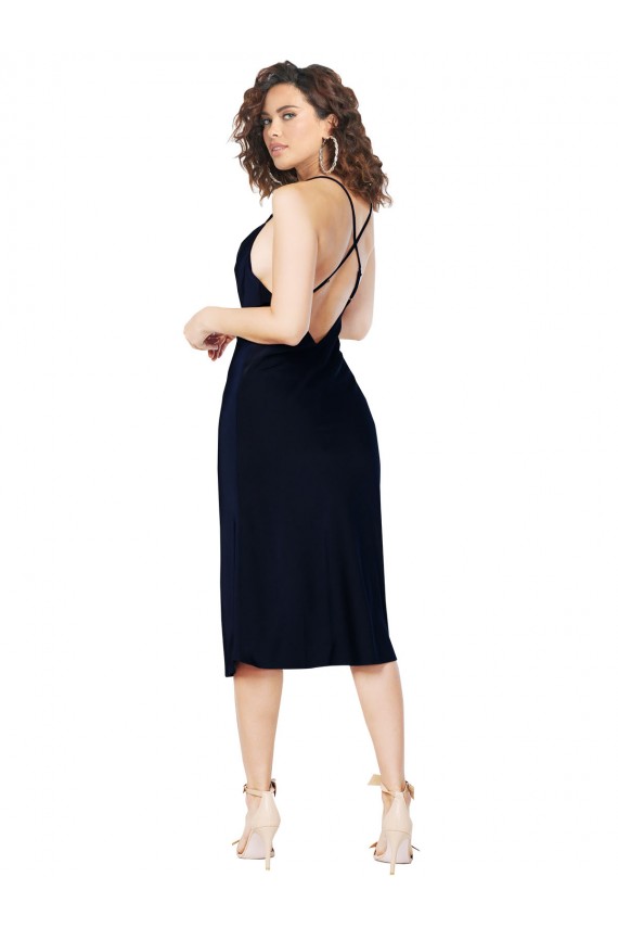 Shop Short Cocktail Midi Length Formal Silky Satin Bridesmaid Dress / Prom Dress with Cowl Neck and Cross Back Straps Ottawa