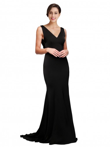 Shop V-Neck Full Length Formal Silky Satin Bridesmaid Dress / Prom Dress with Soft Cowl Neck and Sweep Train Ottawa