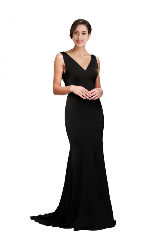 Shop V-Neck Full Length Formal Silky Satin Bridesmaid Dress / Prom Dress with Soft Cowl Neck and Sweep Train Ottawa