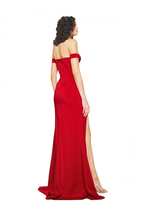 Shop Off the Shoulder Sweetheart Bustier Style Formal Silky Satin Bridesmaid Dress / Prom Dress with Side Split Ottawa