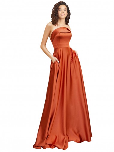 Shop Strapless Sweep Train Formal Silky Satin Bridesmaid Dress / Prom Dress with Pleats Ottawa