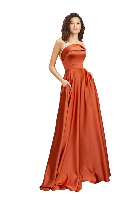 Shop Strapless Sweep Train Formal Silky Satin Bridesmaid Dress / Prom Dress with Pleats Ottawa
