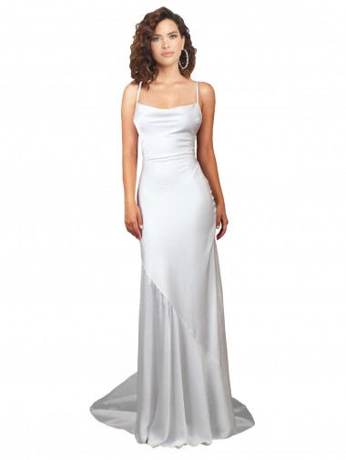 Shop Simple Lace Up Back Cowl Neck Long Sweep Train Silky Satin Beach Wedding Dress Ottawa
