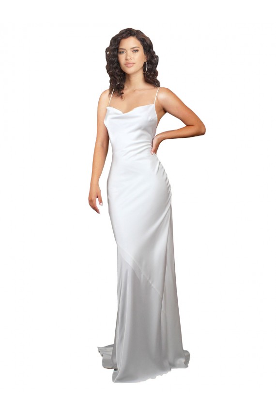 Shop Simple Sweep Train Low Back Tie Cowl Neck Long Silky Satin Beach Wedding Dress Ottawa