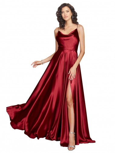 Shop Cowl Neckline Long Formal Silky Satin Bridesmaid Dress / Prom Dress with Spaghetti Straps Ottawa