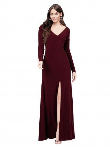 Shop Long Sleeves Spandex Bridesmaid Gown with Front Slit Ottawa