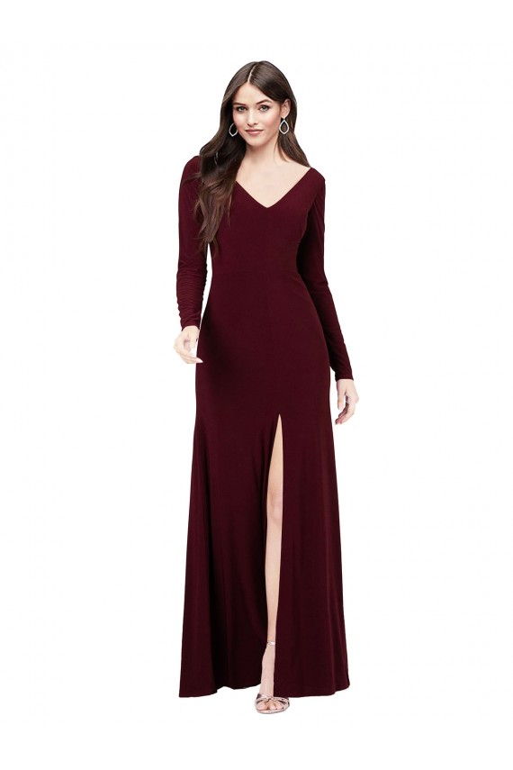 Shop Long Sleeves Spandex Bridesmaid Gown with Front Slit Ottawa