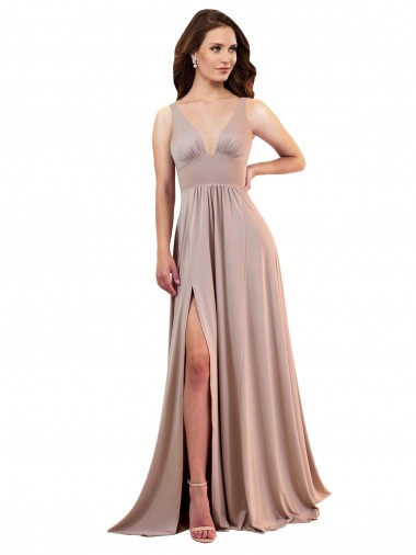 Shop Long A-Line Plunge V-Neckline Formal Spandex Bridesmaid Dress / Prom Dress with Slit Ottawa