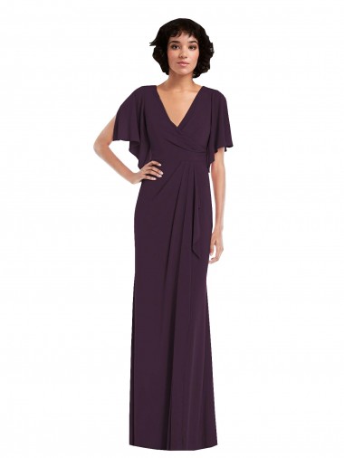 Shop Faux Wrap Split Sleeves Formal Maxi Spandex Bridesmaid Dress / Prom Dress with Cascade Skirt Ottawa