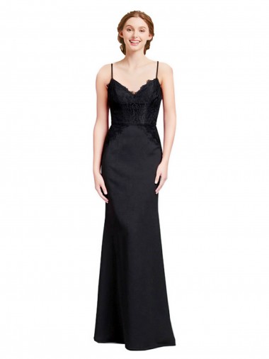 Shop Long Chiffon Bridesmaid Dress / Prom Dress with Lace Bodice and Curved V-Neckline Ottawa
