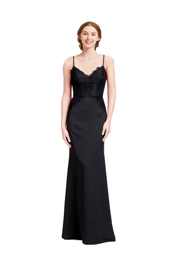 Shop Long Chiffon Bridesmaid Dress / Prom Dress with Lace Bodice and Curved V-Neckline Ottawa