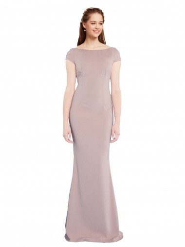 Shop Boat Neck Cap Sleeve Formal Crepe Bridesmaid Dress / Prom Dress with Plunging Tie Back Ottawa