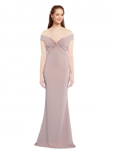 Shop Knotted Off the Shoulder Formal Crepe Bridesmaid Dress / Prom Dress with Cut-Out Back Ottawa