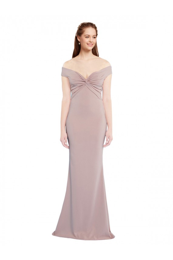 Shop Knotted Off the Shoulder Formal Crepe Bridesmaid Dress / Prom Dress with Cut-Out Back Ottawa