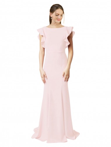 Shop Low V-Back Long Mermaid Crepe Bridesmaid Dress / Prom Dress with Ruffled Sleeves Ottawa
