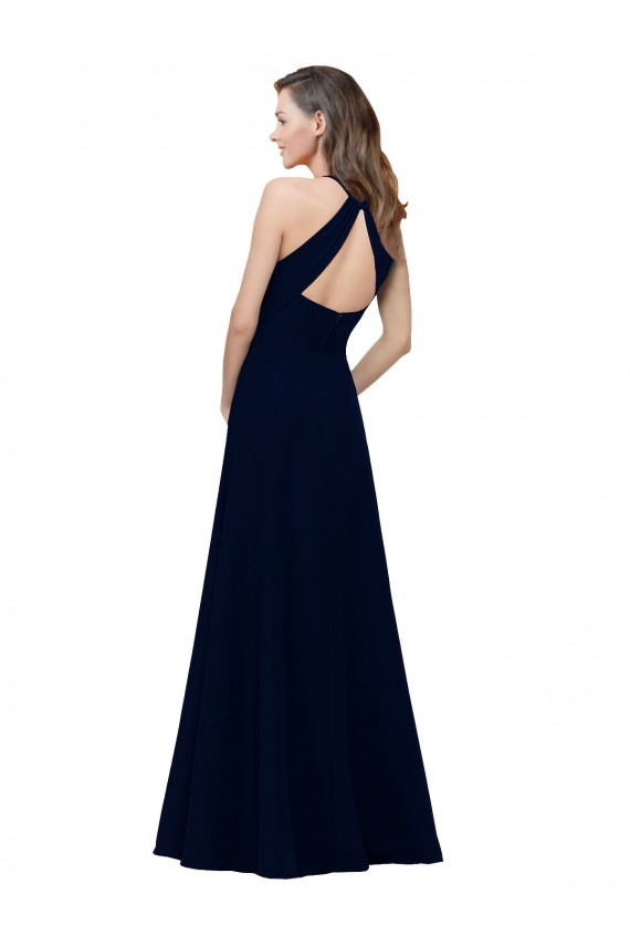 Shop High Neck Crepe Bridesmaid Dress / Prom Dress with Pleats and Keyhole Back Ottawa