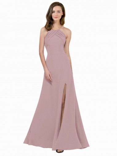 Shop High Neck Crepe Bridesmaid Dress / Prom Dress with Pleats and Keyhole Back Ottawa
