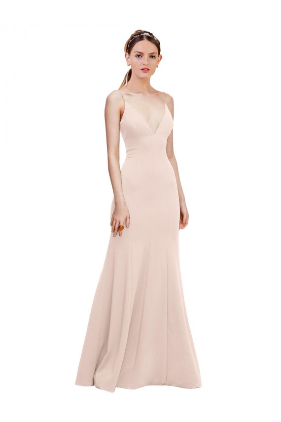 Shop Deep V-Neck and Back Long Formal Crepe Bridesmaid Dress / Prom Dress Ottawa