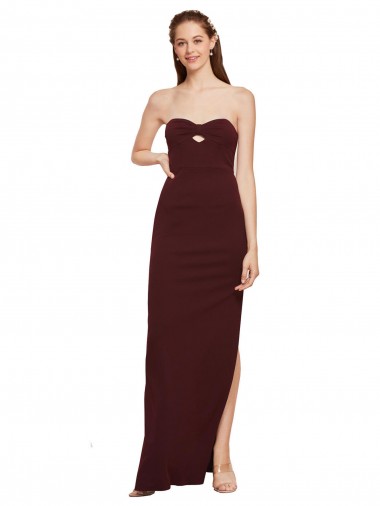 Shop Twisted Strapless Keyhole Long Formal Crepe Bridesmaid Dress / Prom Dress with Slit Ottawa