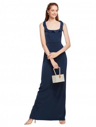 Shop Scoop Neck with Ruffles Long Formal Crepe Bridesmaid Dress / Prom Dress with Back Slit Ottawa