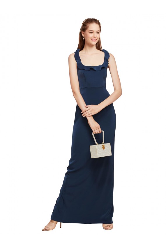 Shop Scoop Neck with Ruffles Long Formal Crepe Bridesmaid Dress / Prom Dress with Back Slit Ottawa