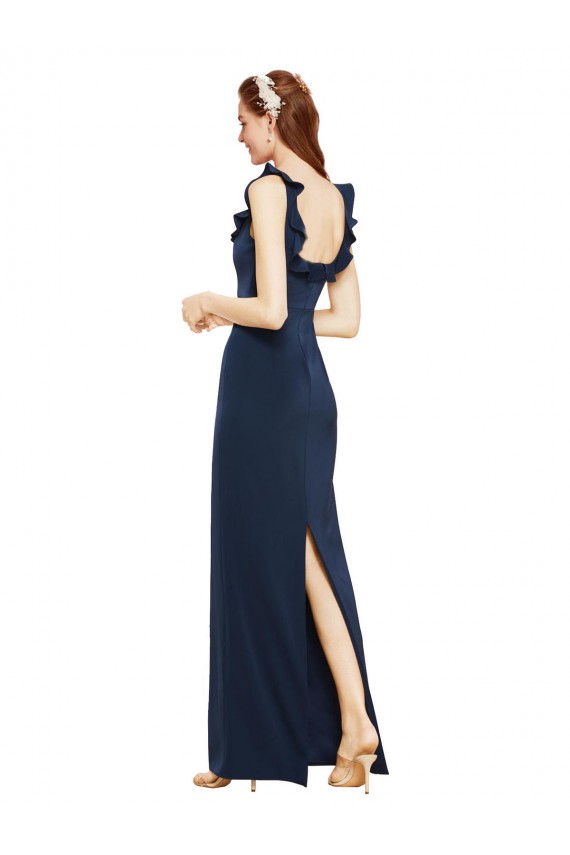Shop Scoop Neck with Ruffles Long Formal Crepe Bridesmaid Dress / Prom Dress with Back Slit Ottawa