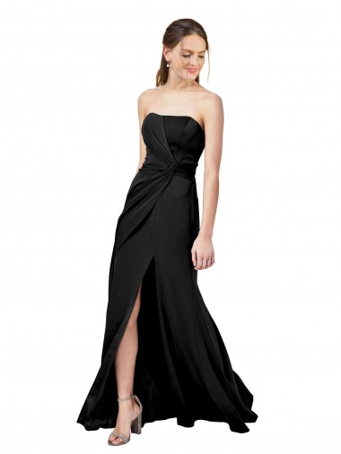 Shop Strapless Fit and Flare Long Formal Crepe Bridesmaid Dress / Prom Dress with Knot and Slit Ottawa