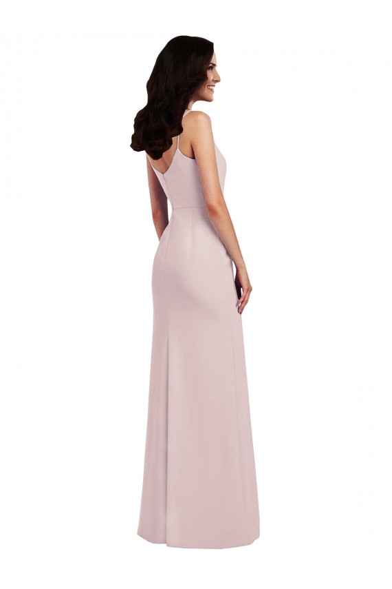 Shop Spaghetti Strap V Back Formal Crepe Bridesmaid Dress / Prom Dress with Front Slit Ottawa