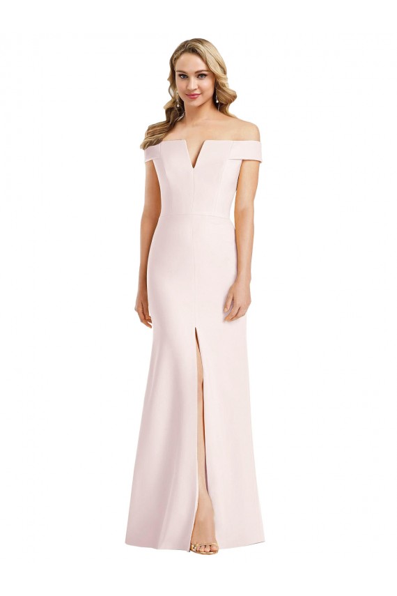 Shop Off the Shoulder Notch Trumpet Formal Crepe Bridesmaid Dress / Prom Dress with Front Slit Ottawa
