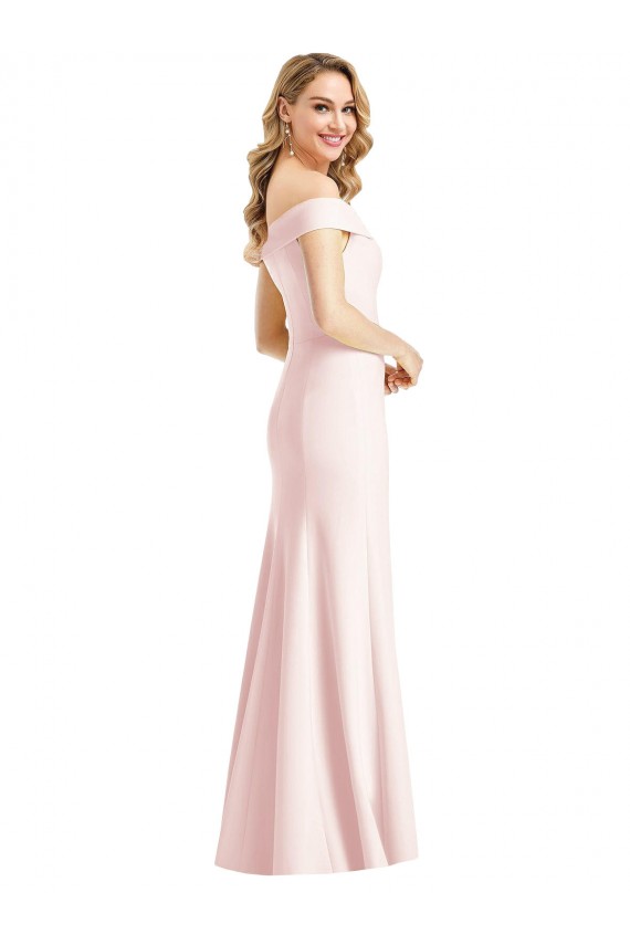 Shop Off the Shoulder Notch Trumpet Formal Crepe Bridesmaid Dress / Prom Dress with Front Slit Ottawa