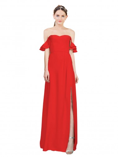 Shop Double Ruffle Flounce Sleeves Formal Crepe Bridesmaid Dress / Prom Dress with Slit Ottawa