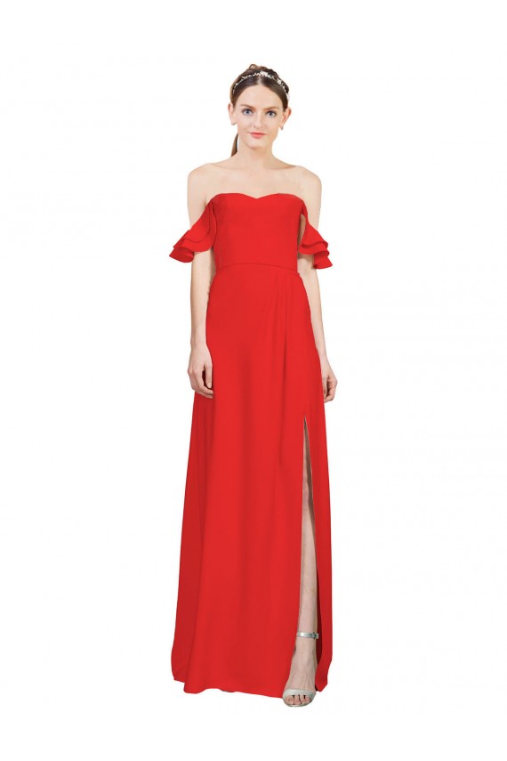 Shop Double Ruffle Flounce Sleeves Formal Crepe Bridesmaid Dress / Prom Dress with Slit Ottawa