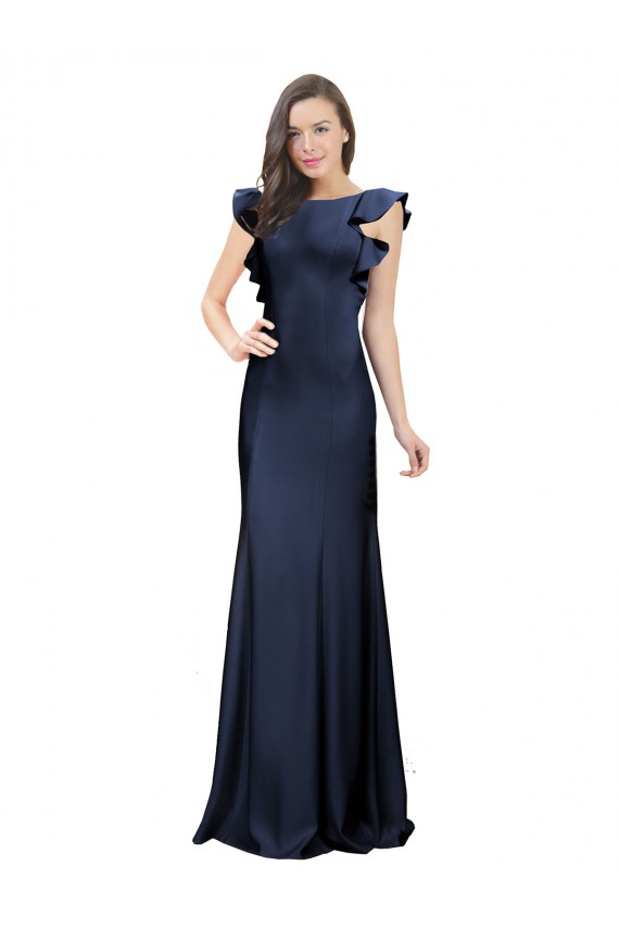 Shop Sleeveless Crepe Bridesmaid Dress / Prom Dress with Cascading Ruffle and Keyhole Back Ottawa