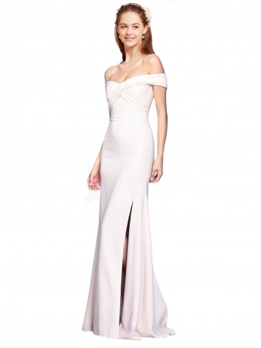 Shop Criss Cross Off the Shoulder Formal Crepe Bridesmaid Dress / Prom Dress with Side Slit Ottawa