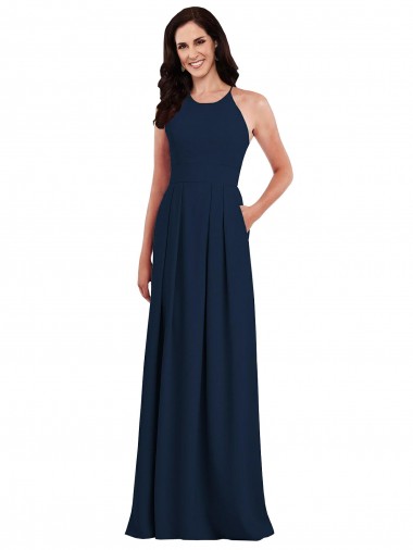 Shop Criss Cross Back Crepe Halter Bridesmaid Dress with Pockets Ottawa
