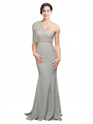 Shop Long Sweep Train Sweetheart Formal Crepe Bridesmaid Dress / Prom Dress with Tulle One Shoulder Ottawa