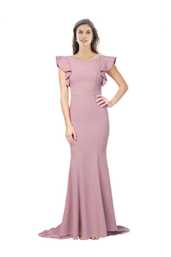 Shop Flutter Sleeves Low V-Back High Round Neck Formal Crepe Bridesmaid Dress / Prom Dress Ottawa