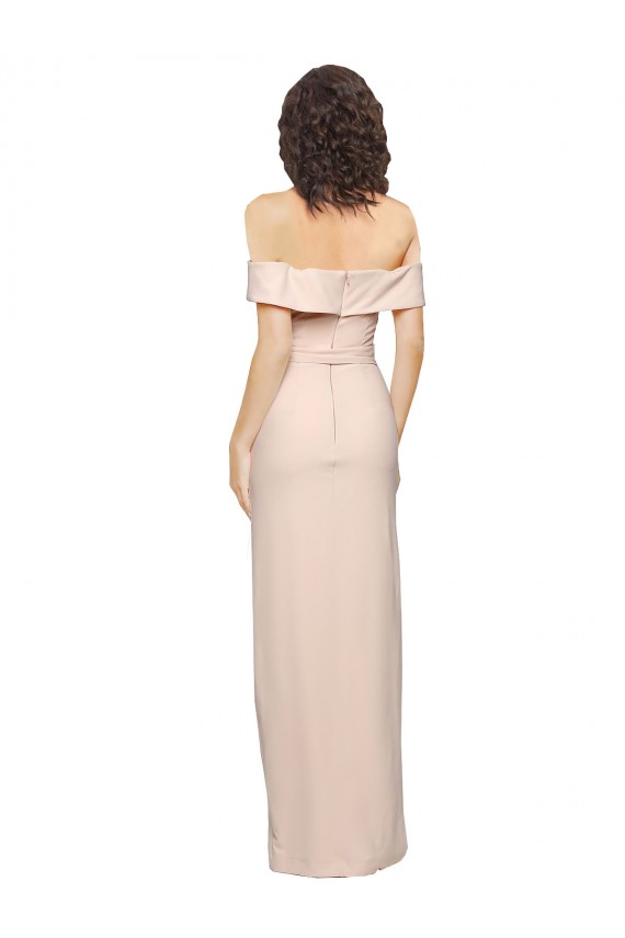Shop Off the Shoulder Long Formal Crepe Bridesmaid Dress / Prom Dress with Waist Tie and Slit Ottawa
