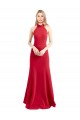 Shop Sleek Fit and Flare High Neck Halter Stretch Formal Crepe Bridesmaid Dress / Prom Dress with Open Back Ottawa