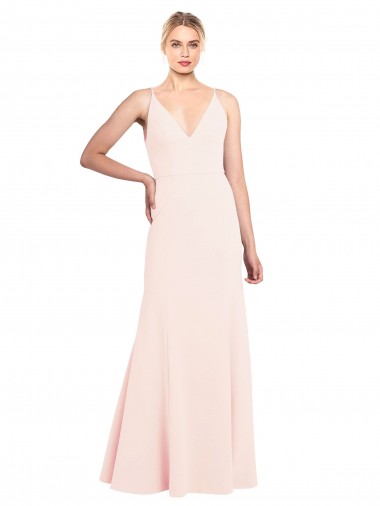 Shop Slim A-Line V-Neck Long Stretch Formal Crepe Bridesmaid Dress / Prom Dress with V-Back Ottawa
