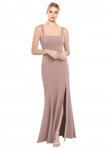 Shop Square Neck Fit and Flare Long Stretch Crepe Bridesmaid Dress / Prom Dress with Side Slit Ottawa