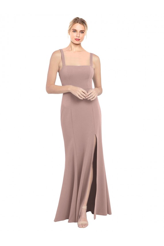 Shop Square Neck Fit and Flare Long Stretch Crepe Bridesmaid Dress / Prom Dress with Side Slit Ottawa