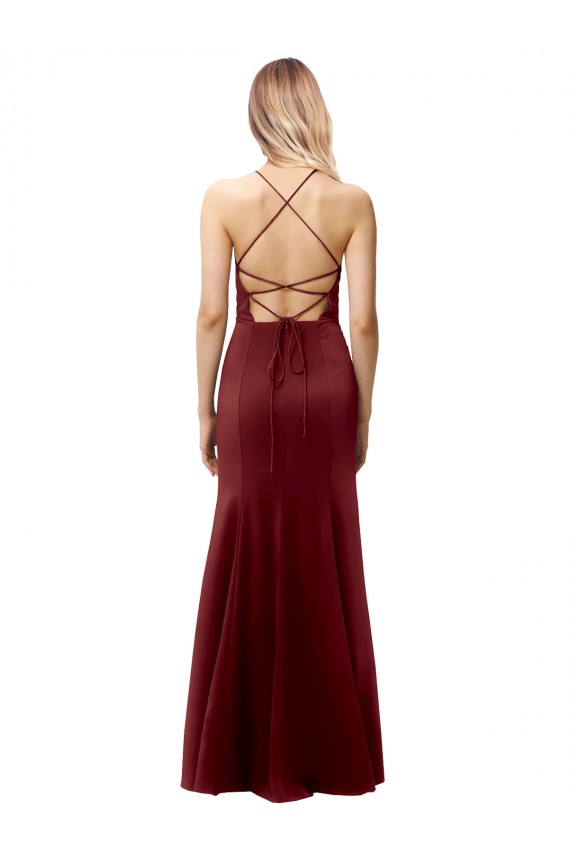 Shop Fit and Flare Halter Neckline Stretch Formal Crepe Bridesmaid Dress / Prom Dress with Strappy Back Ottawa