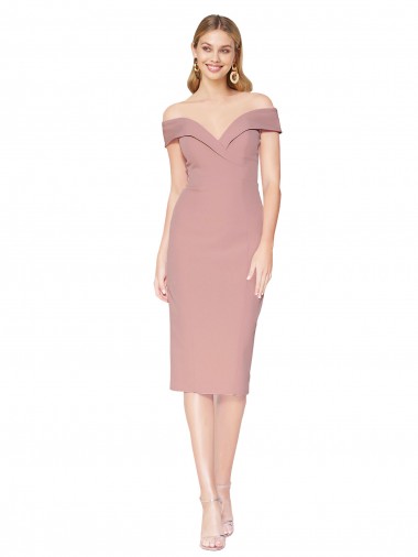 Shop Cocktail Knee Length Off the Shoulder Sweetheart Formal Crepe Bridesmaid Dress / Prom Dress Ottawa