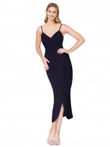 Shop High Neck Spaghetti Straps Formal Crepe Short Cocktail Wrap Bridesmaid Dress / Prom Dress Ottawa