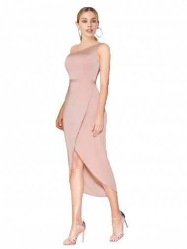 Shop Knee Length One Shoulder Formal Crepe Short Wrap Bridesmaid Dress / Prom Dress Ottawa
