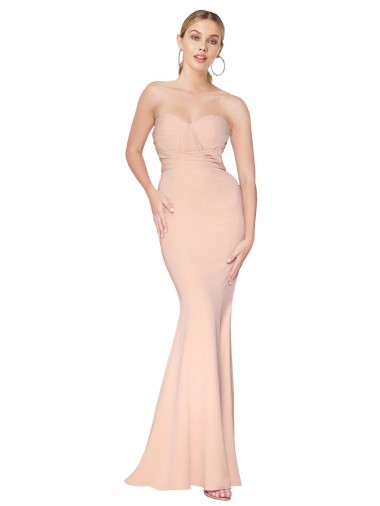 Shop Sweetheart Shirred Neck Long Floor Length Formal Crepe Bridesmaid Dress / Prom Dress Ottawa