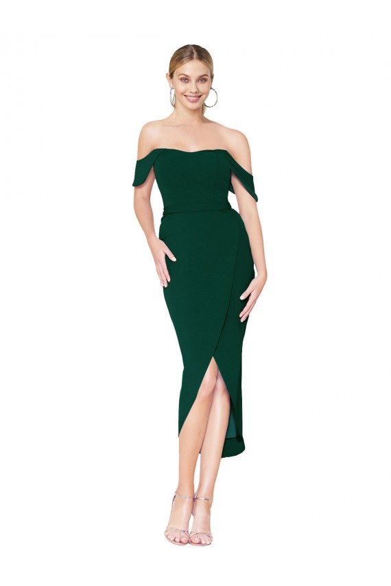 Shop Off the Shoulder Knee Length Formal Crepe Short Cocktail Wrap Bridesmaid Dress / Prom Dress Ottawa